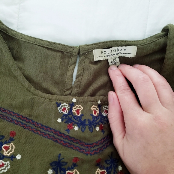 Olive Green Embroidered Babydoll Blouse - Picture 3 of 4